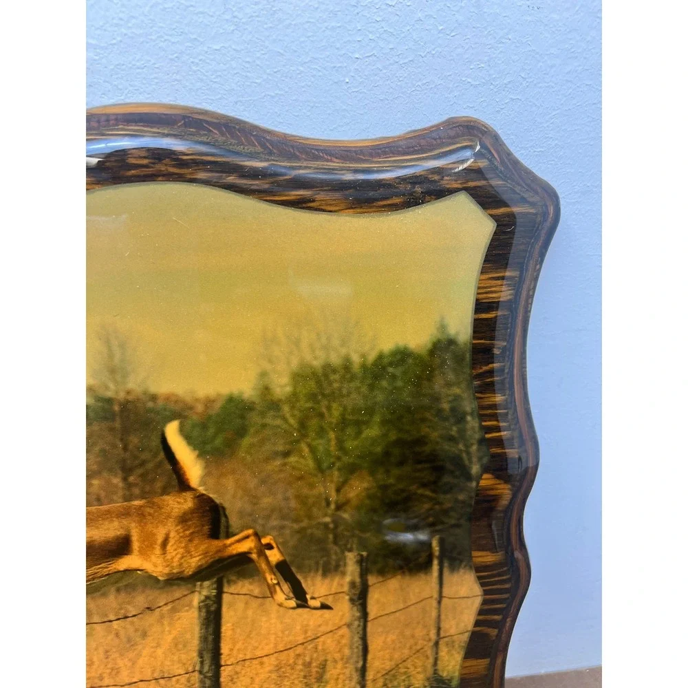 Vintage Wood Lacquer White Tail Deer Picture Cabin Wall Art Hunting Lodge Decor